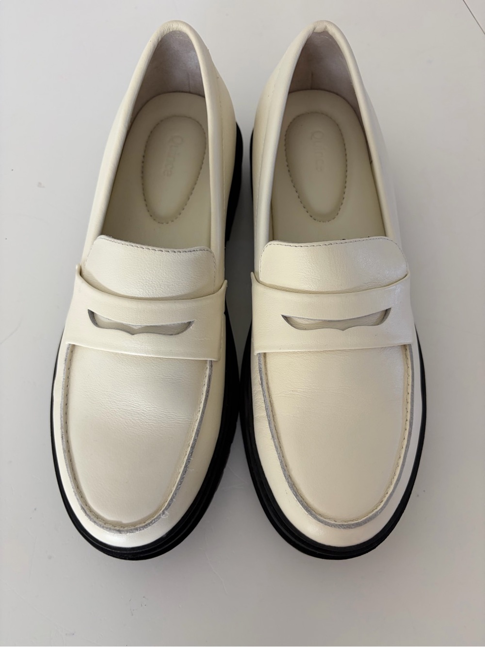 Quince Italian Leather Lug Sole Loafers Bone Ivory Size 8